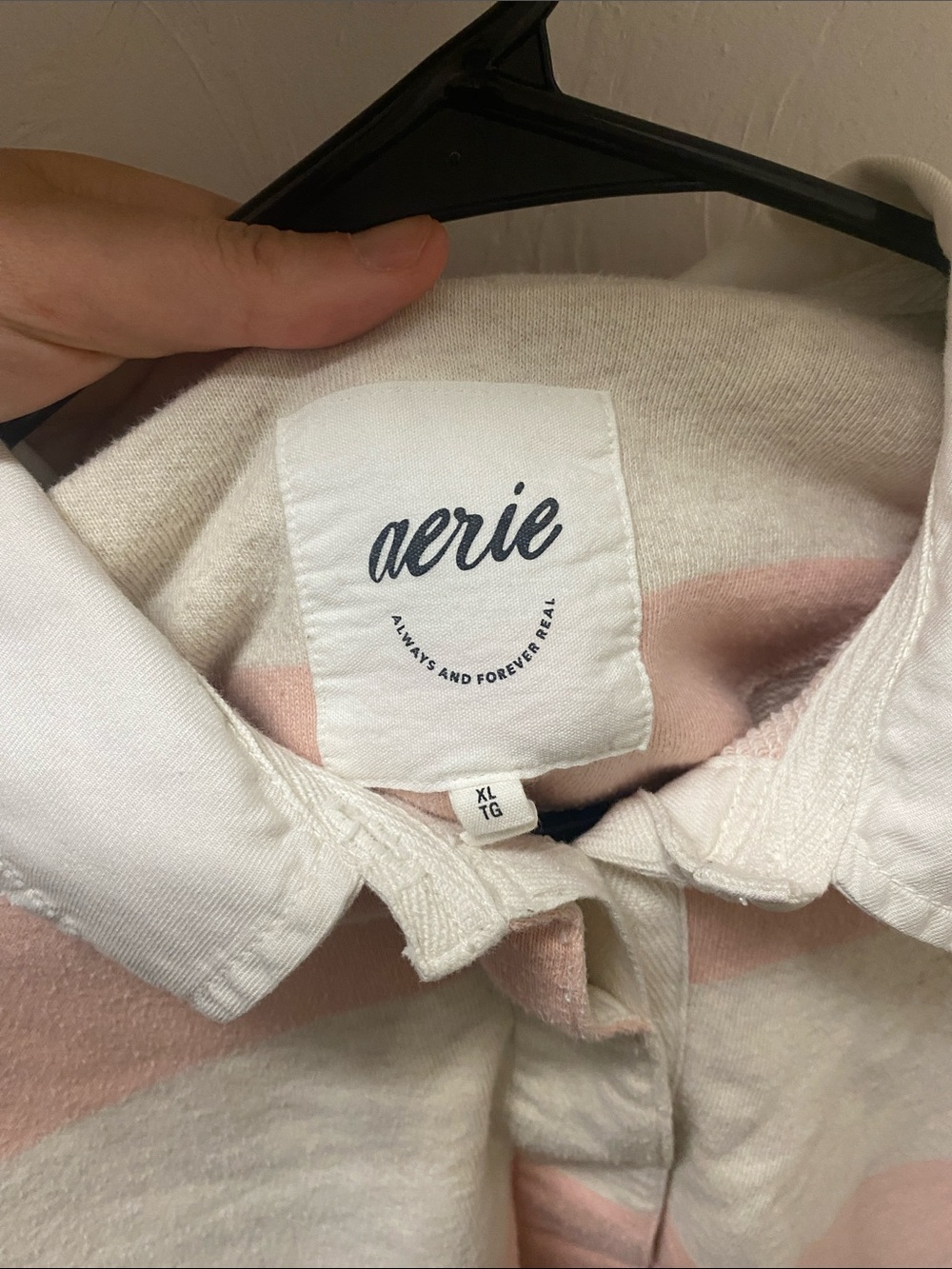 Aerie Women’s Pink and Cream Striped Rugby Sweater - Picture 2 of 4